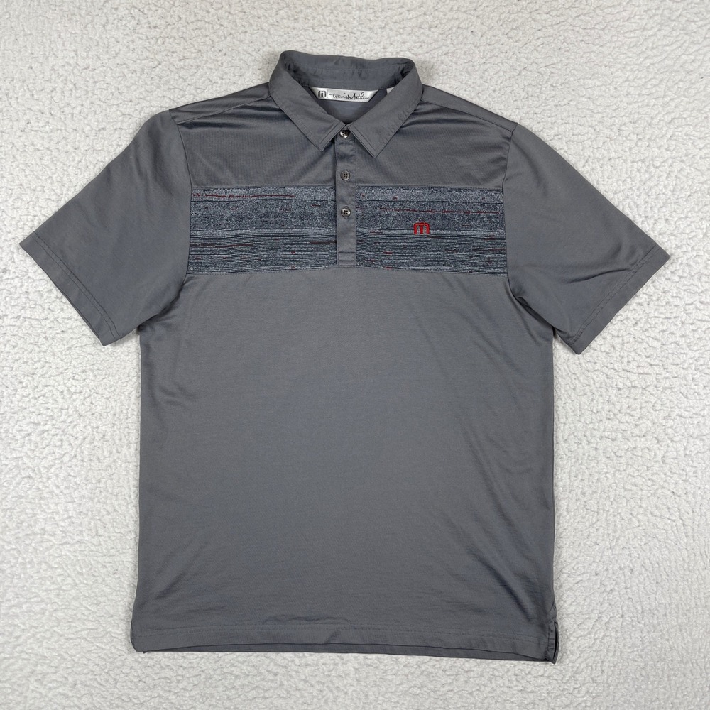Travis Mathew Polo Shirt Mens Medium Gray Chest Stripe Pima Cotton Golf Active